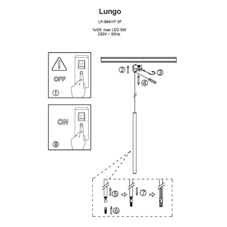 Lampa wisząca do szynoprzewodu Lungo 1 złota 3F 1xG9