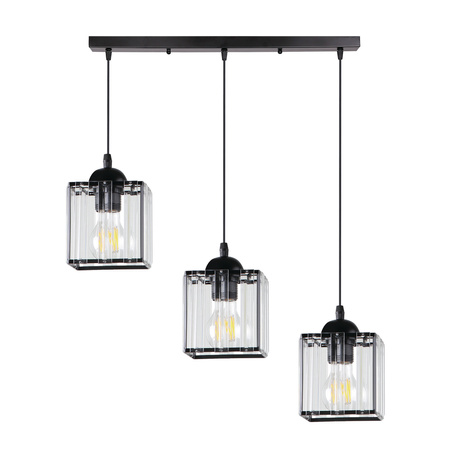 Candellux - Glassia Lampa Wisząca Czarny 3X40 E27 Klosz Czarny+Kryształy Bezbarwne