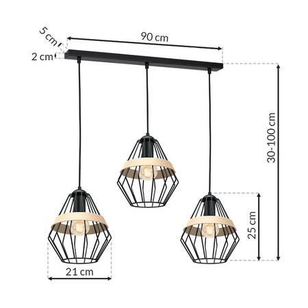 Milagro - Lampa wisząca CLIFF BLACK 3xE27