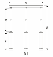 Tubo lampa wisząca czarny 3x25w gu10 klosz 25cm drewniany