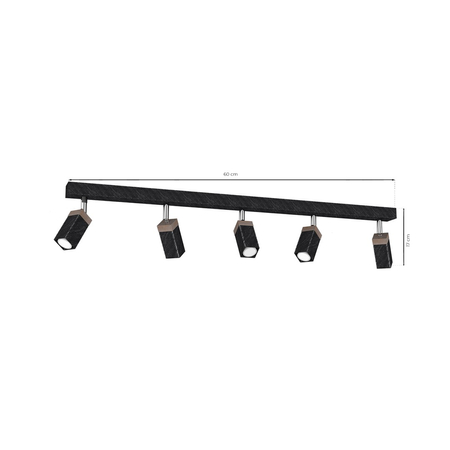 Milagro - Lampa sufitowa SOLO SAWN BLACK / PATINATED WOOD 5x mini GU10