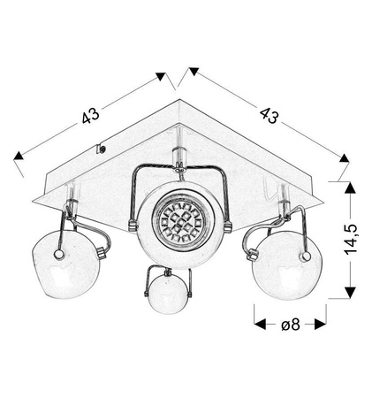 Candellux - Tony Lampa Sufitowa Plafon 4X3W Led Gu10 Czarny Matowy