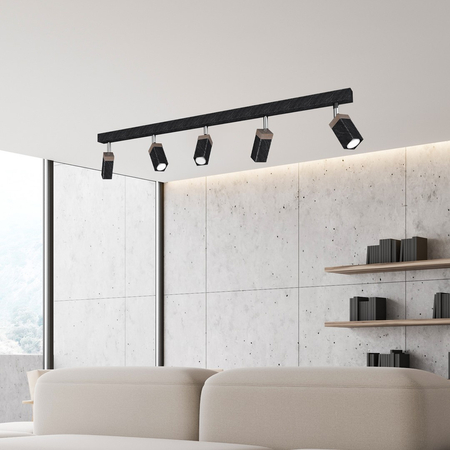 Milagro - Lampa sufitowa SOLO SAWN BLACK / PATINATED WOOD 5x mini GU10