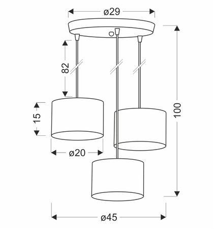 Candellux - Pandy Lampa Wisząca Czarny Talerz 3X40W E27 Abażur Szary+Złoty