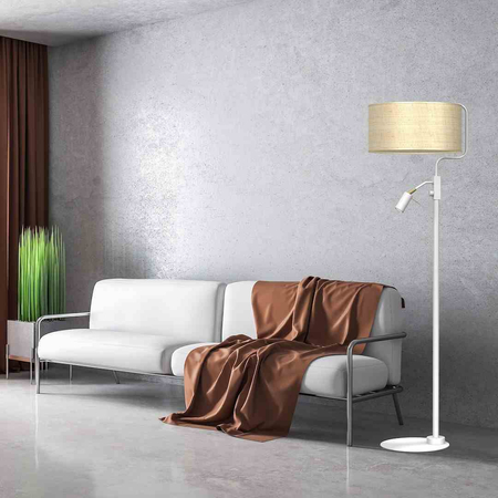 Lampa podłogowa Marshall 1xE27 + 1x mini GU10 Biały / Rattan