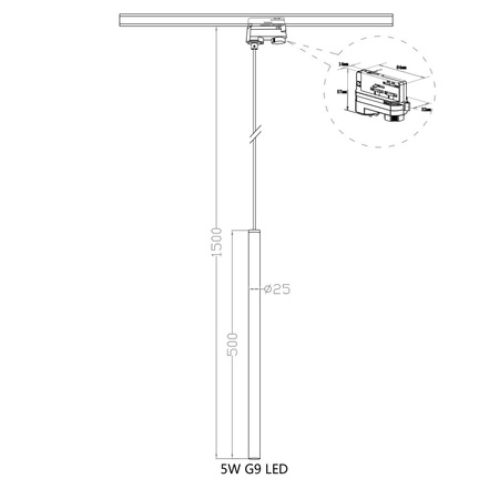 Lungo 1 czarna wisząca do szynoprzewodu 3F  LP-894/1P BK 3F