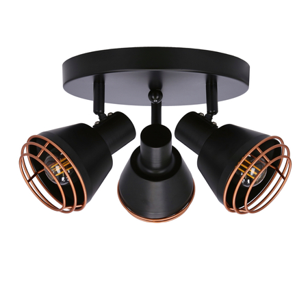 Neria lampa sufitowa plafon czarny 3x40w e14 klosz miedziany