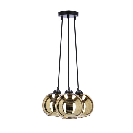 Candellux - Trio Lampa Wisząca Czarny 3X60W E27 Klosz Złoty