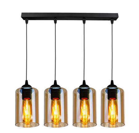 Bistro lampa wisząca czarny 4x40w e27 klosz brązowy