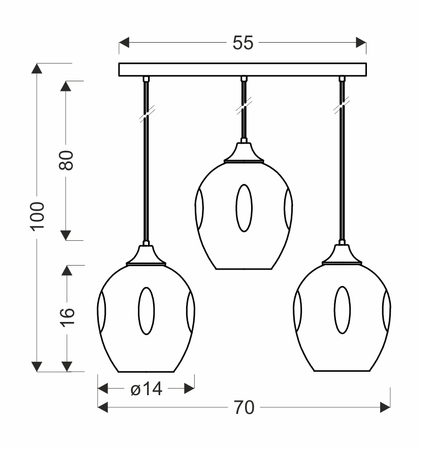 Aspa lampa wisząca czarny 3x40w e27 klosz brązowy