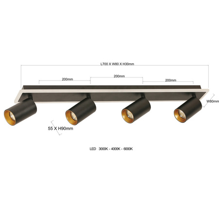 Spot Parma 4 4xGU10 + 1xLED CCT czarna LP-0612/4C BK