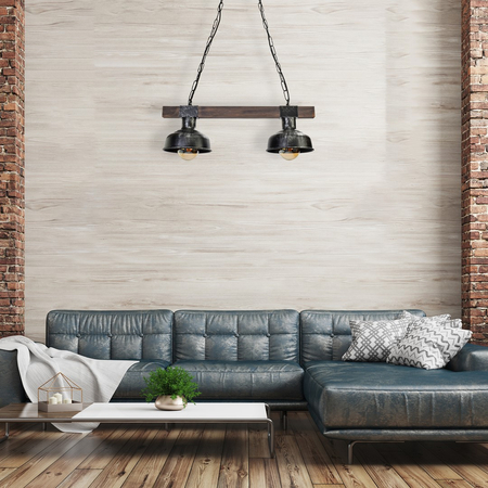 Milagro - Lampa wisząca FARO BLACK/WOOD 2xE27