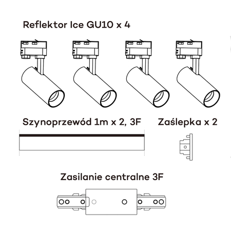 Zestaw oświetlenia szynowego Ice SET 3F czarny 4xGU10