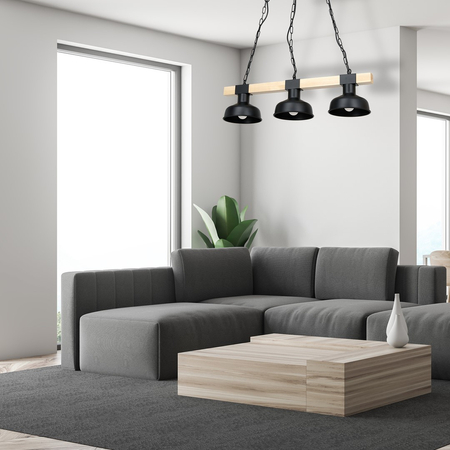 Milagro - Lampa wisząca FARO BLACK/NATURAL WOOD 3xE27 60W