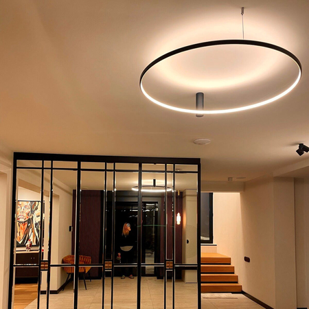 Plafon Ring Czarny 90cm Lampa Sufitowa LED 50W Zmienna Barwa Światła CCT