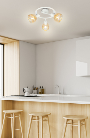 ATARRI LAMPA SUFITOWA SPIRALA 3X25W E14 BIAŁY+DREWNO