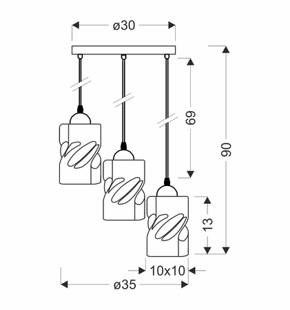 Felis lampa wisząca talerz czarny 3x60w e27 klosz dymiony