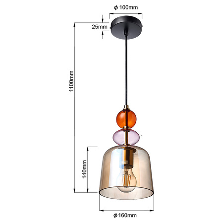 Lampa wisząca Tropea 1xE27 bursztynowa, mała LP-2004/1P S AM