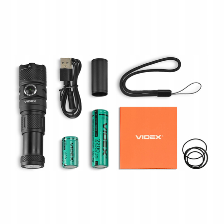 Latarka LED Videx 1500 Lumenów Barwa 5000K USB C IP66 Zasięg do 220m VLF-A298