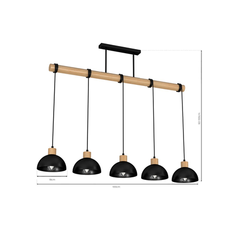 Milagro - Lampa wisząca ERIK Black/Wood 5xE27