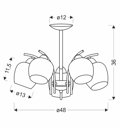 MERRA lampa wiszaca czarny 5x40W E27 klosz bursztynowy