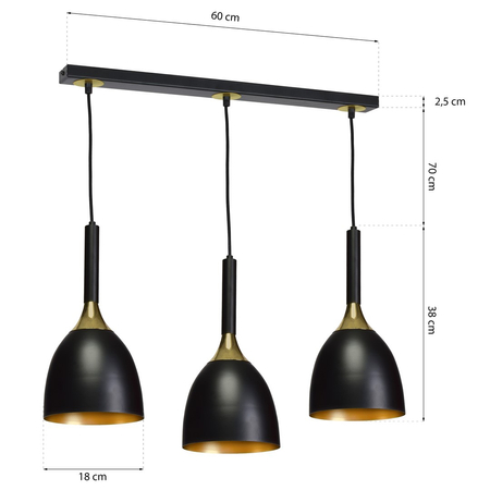 Milagro - Lampa wisząca CLARK BLACK/GOLD 3xE27