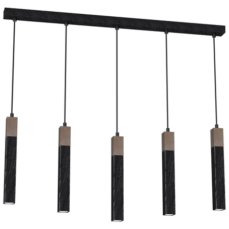 Milagro - Lampa wisząca SOLO SAWN BLACK / PATINATED WOOD 5x mini GU10