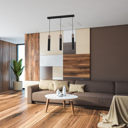 Milagro - Lampa wisząca SOLO SAWN BLACK / PATINATED WOOD 3x mini GU10