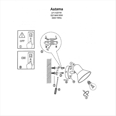 Astama kinkiet czarny LP-1122/1W BK