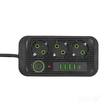 Przedłużacz LINEA PRO 3gn+4USB/1USB-C/5m/Zu+W czarny Kobi