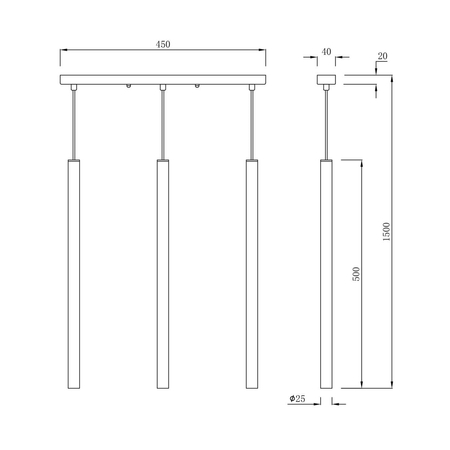 Lampa wisząca Lungo 3 linia złota 3xG9