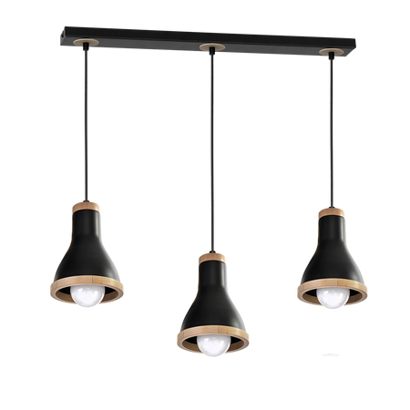 Milagro - Lampa wisząca HOLLY BLACK / WOOD 3xE27 60W