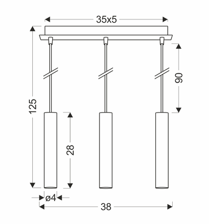 LAMPA WISZĄCA DALLAS 284 MM 3 ZŁOTY