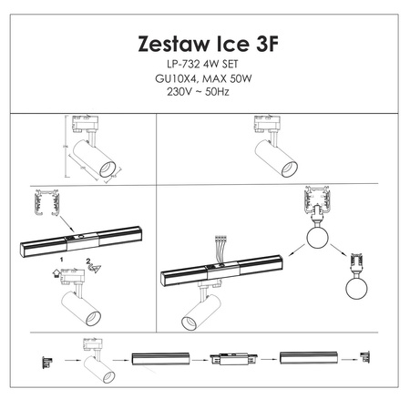 Ice reflektor do szynoprzewodów 1F biały LP-732/1R 3W WH