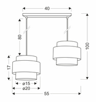 Candellux - Prestige Lampa Wisząca Czarny 2X40W E27 Abażur Czarny+Złoty