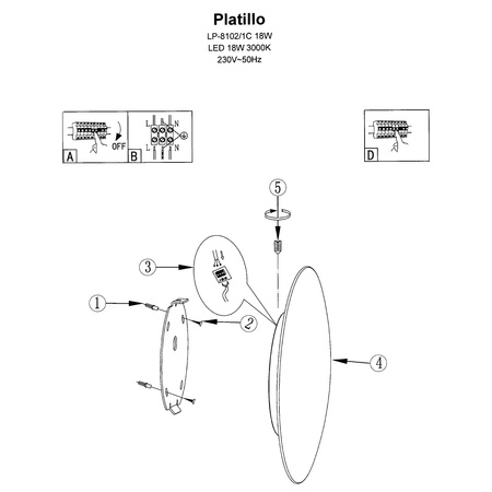 Platillo plafon średni złoty LP-8102/1C-12W GD