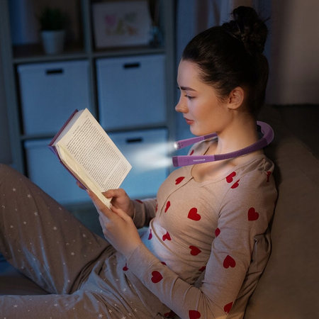 Lampka nocna do czytania, Lampka LED na szyję, Akumulator USB, Fioletowa
