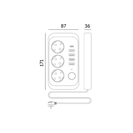 Przedłużacz LINEA PRO 3gn+4USB/1USB-C/5m/Zu+W czarny Kobi