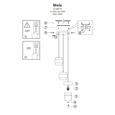 Lampa wisząca Miele dymna 3xE27