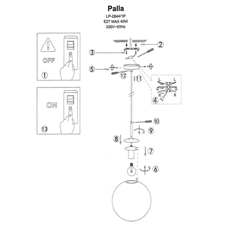 Palla lampa wisząca chrom LP-2844/1P CH