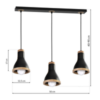 Milagro - Lampa wisząca HOLLY BLACK / WOOD 3xE27 60W