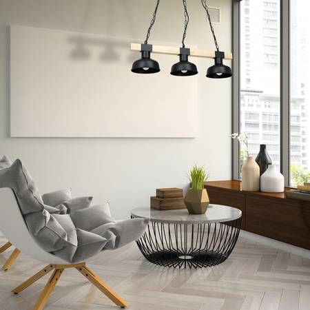 Milagro - Lampa wisząca FARO BLACK/NATURAL WOOD 3xE27 60W