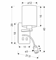 MAGNUM 3 LAMPA KINKIET PROSTOKĄTNY 1X40W E27+3W LED ABAŻUR OKRĄGŁY BIAŁY
