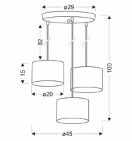 Candellux - Pandy Lampa Wisząca Czarny Talerz 3X40W E27 Abażur Szary+Złoty