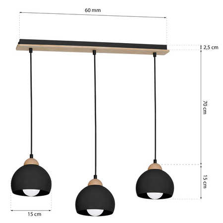 Milagro - Lampa wisząca DAMA BLACK 3xE27