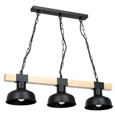 Milagro - Lampa wisząca FARO BLACK/NATURAL WOOD 3xE27 60W