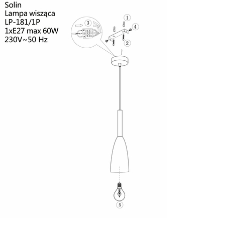 Lampa wisząca Solin 1 czarna 1xE27