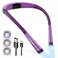 Lampka nocna do czytania, Lampka LED na szyję, Akumulator USB, Fioletowa