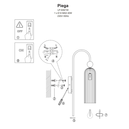 Kinkiet Piega 1 amber 1xE14