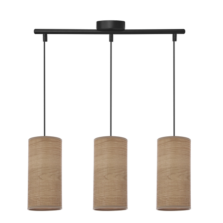 Ballo lampa wisząca czarny 3x60 e27 abażur orzechowy